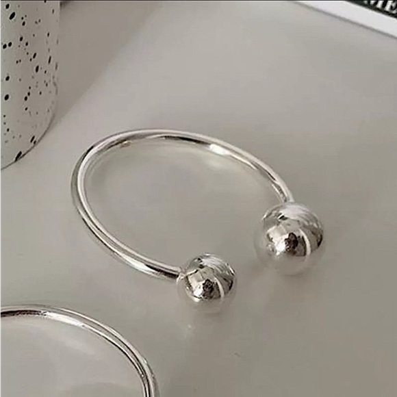 Ball Charm Sterling Silver Bangle Bracelet Ring Set - Picture 11 of 14
